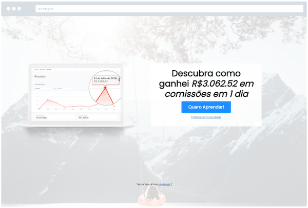 Tema WP Avenger tem criação de paginas de captura elegantes