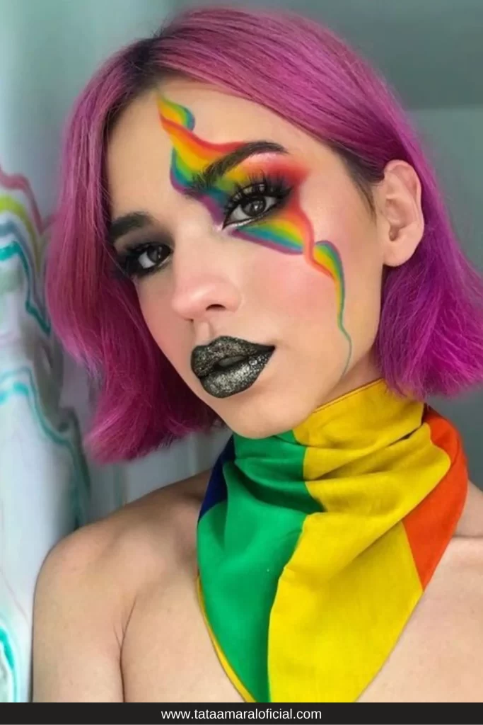 make-arco-íris-maquiagem-para-carnaval-2024-com-glitter-branco-maquiagem-em-alta-pro-carnaval-2024-ideias-de-maquiagem-carnaval-2024